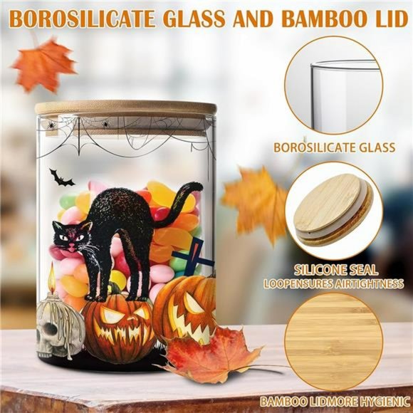 Halloween Decor, Halloween Canisters Sets of 3, Halloween Black Cat Pumpkin - Picture 4 of 7